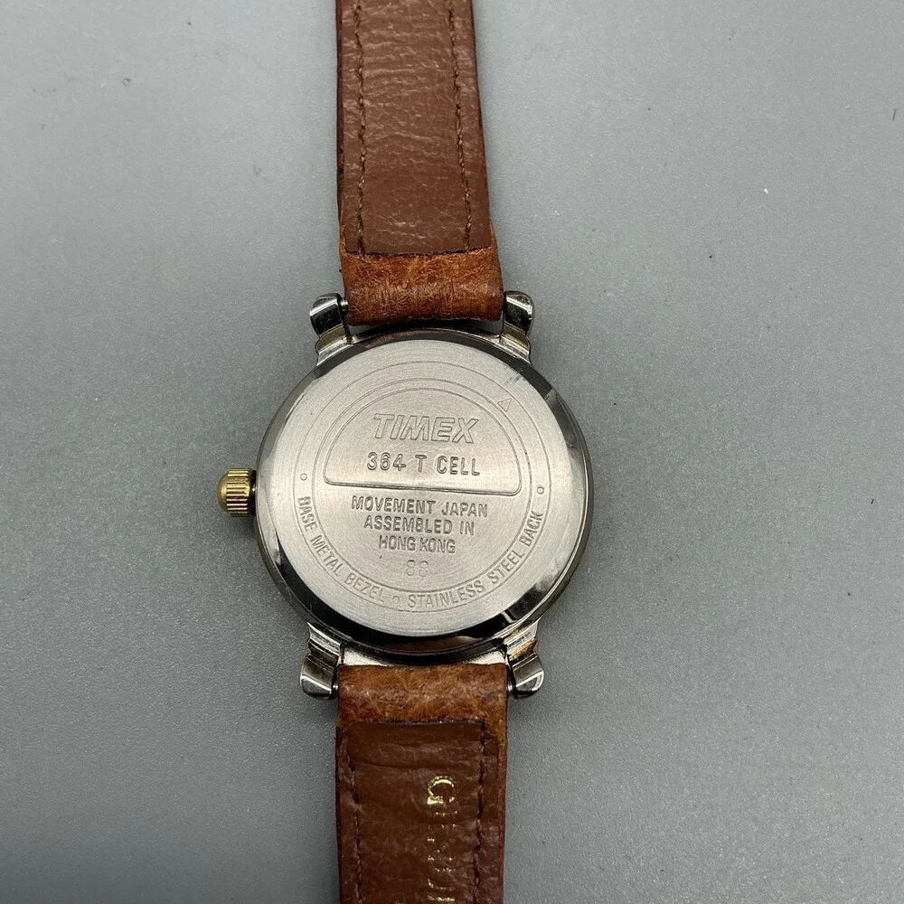 Vintage Timex Womens Watch 24mm Gold White Skeleton Brown Leather New Battery